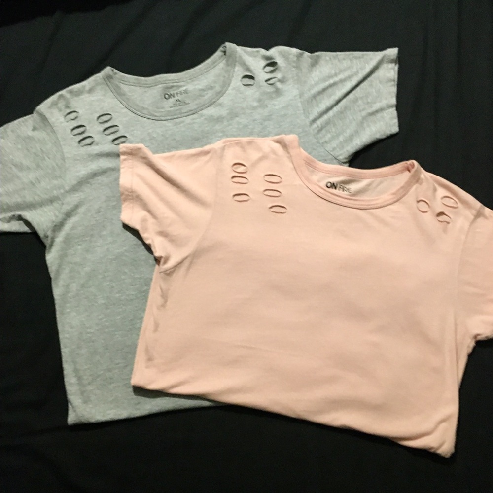 Gray and Pink Women’s “Distressed” T-Shirts